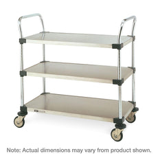 MW Series Utility Cart with 3 Stainless Steel Solid Shelves, 18" x 24" x 38"