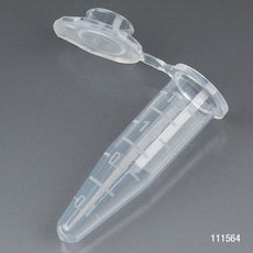 Microcentrifuge Tube, 1.5mL, PP, Attached Snap Cap, Graduated, Natural, Certified: Rnase, Dnase and Pyrogen Free, 500/Stand Up Zip Lock Bag-111564