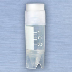 CryoCLEAR vials, 1.0mL, STERILE, External Threads, Attached Screwcap with Co-Molded Thermoplastic Elastomer (TPE) Sealing Layer, Conical Bottom, Self-Standing, Printed Graduations, Writing Space and Barcode, 50/Bag, 10 Bags/Case-3010