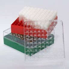 BioBOX 100, for 1.0mL and 2.0mL Internal Threaded CryoCLEAR vials, Polycarbonate (PC), Holds 100 vials (10x10 format), Printed Lid, Pack Includes a CryoClear Tube Picker, RED-3050R