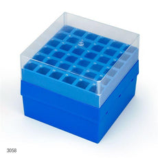 Storage Box with Lid for 15mL Centrifuge Tubes, 36-Place (6x6), PP, Blue Base & Clear Lid, 4 Boxes/Carton-3058