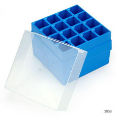 Storage Box with Lid for 50mL Centrifuge Tubes, 16-Place (4x4), PP, Blue Base & Clear Lid, 4 Boxes/Carton-3059