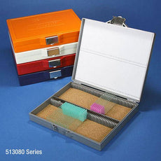 Slide Box for 100 Slides, Cork Lined, Stainless Steel Lock, 5 Assorted Colors (Gray, Blue, Dark Gray, Orange and White)-513080AST