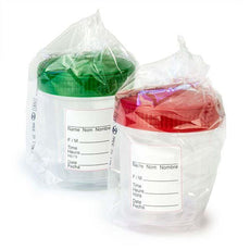 Specimen Container, 4oz, with Full Turn Red Attached Screwcap, ID Label, PP, Graduated, Sterile, Individually Wrapped-5901R