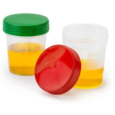 Specimen Container, 4oz, with Full Turn Red Separate Screwcap, Frosted Writing Area, Non-Sterile, PP, Graduated-5905R