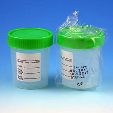 Specimen Container, 4oz, with 1/4-Turn Green Screwcap and Tri-Lingual ID Label, STERILE, PP, Individually Wrapped, Graduated-5913