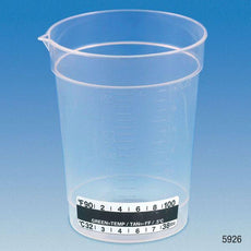 Specimen Container, 6.5oz, with Attached Thermometer Strip, Pour Spout, PP, Graduated-5926