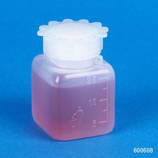 Bottle with Screwcap, Wide Mouth, Square, Graduated, PE (Cap: PP), 25mL, 100/Bag, 5 Bags/Unit-600608B