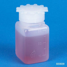 Bottle with Screwcap, Wide Mouth, Square, Graduated, PE (Cap: PP), 50mL, 100/Bag, 4 Bags/Unit-600609B