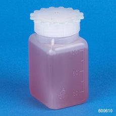 Bottle with Screwcap, Wide Mouth, Square, Graduated, PE (Cap: PP), 100mL, 100/Bag, 6 Bags/Unit-600610B