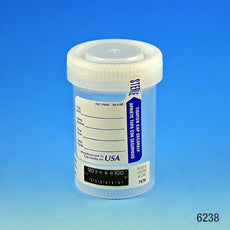 Drug Test Container, 90mL, with Attached White Screwcap, STERILE, Tab-Seal Patient ID Label & Thermometer Strip, PP-6238