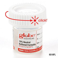 Pre-Filled Container with Click Close Lid: Tite-Rite, 20mL (0.67oz), PP, Filled with 10mL of 10% Neutral Buffered Formalin, Attached Hazard Label, 24/Box, 4 Boxes/Unit-6518FL