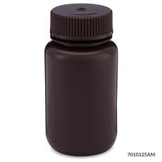 Bottle, Wide Mouth, HDPE Bottle, Attached PP Screw Cap, Amber, 125mL, 12/Pack-7010125AM