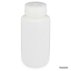 Bottle, Wide Mouth, HDPE Bottle, Attached PP Screw Cap, 250mL, 12/Pack-7010250