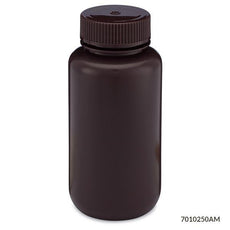 Bottle, Wide Mouth, HDPE Bottle, Attached PP Screw Cap, Amber, 250mL, 12/Pack-7010250AM
