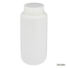 Bottle, Wide Mouth, HDPE Bottle, Attached PP Screw Cap, 1000mL, 6/Pack-7011000