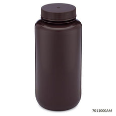 Bottle, Wide Mouth, HDPE Bottle, Attached PP Screw Cap, Amber, 1000mL, 6/Pack-7011000AM