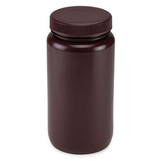 Bottle, Wide Mouth, HDPE Bottle, Attached PP Screw Cap, Amber, 2 Litres (0.5 Gallons)-7012000AM
