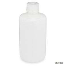 Bottle, Narrow Mouth, HDPE Bottle, Attached PP Screw Cap, 250mL, 12/Pack-7060250