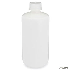 Bottle, Narrow Mouth, HDPE Bottle, Attached PP Screw Cap, 500mL, 12/Pack-7060500