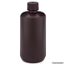 Bottle, Narrow Mouth, HDPE Bottle, Attached PP Screw Cap, Amber, 500mL, 12/Pack-7060500AM