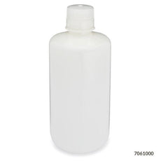 Bottle, Narrow Mouth, HDPE Bottle, Attached PP Screw Cap, 1000mL, 6/Pack-7061000