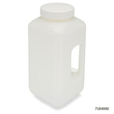 Bottle, Large Wide Mouth with Handle, Square, HDPE Bottle, 100mm PP Screw Cap, 4 Litres (1.0 Gallons)-7184000
