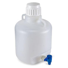 Carboy, Round with Spigot and Handles, LDPE, White PP Screwcap, 10 Liter, Molded Graduations-7270010