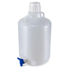 Carboy, Round with Spigot and Handles, PP, White PP Screwcap, 20 Liter, Molded Graduations, Autoclavable-7220020