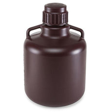 Carboy, Round with Handles, Amber HDPE, Amber PP Screwcap, 10 Liter, Molded Graduations, Autoclavable-7240010AM