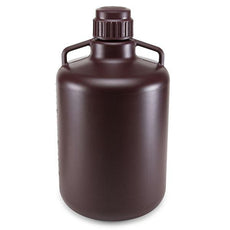 Carboy, Round with Handles, Amber HDPE, Amber PP Screwcap, 20 Liter, Molded Graduations, Autoclavable-7240020AM