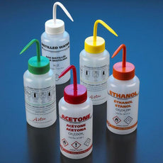 Wash bottles, GHS Labeled, Assorted Pack: Acetone, Methanol, Isopropanol, Ethanol and Distilled Water-WGW500AST-GHS