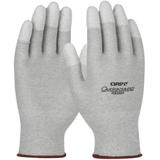 Seamless Knit Nylon/Carbon Fiber Electrostatic Dissipative (ESD) Glove with Polyurethane Coated Grip on Fingertips, Gray, Medium - TDESDNYM