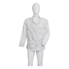 Tecstat L1 99% Poly, 1% Carbon Fiber White ESD Smock, Waist Length, Lapel Collar, Snaps in Front & Cuffs, 3XLG - ESM-B417