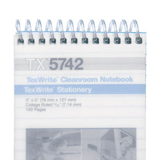 TexWipe Cleanroom Spiral Notebook, TexWrite 22, 3" x 5" 22 lb. white paper stock, college ruled, 20 notebooks/Cs - TX5742